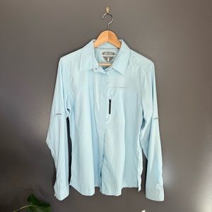 Tunaskin Women Ahi One Light Blue Long Sleeve Fishing Shirt Size Large